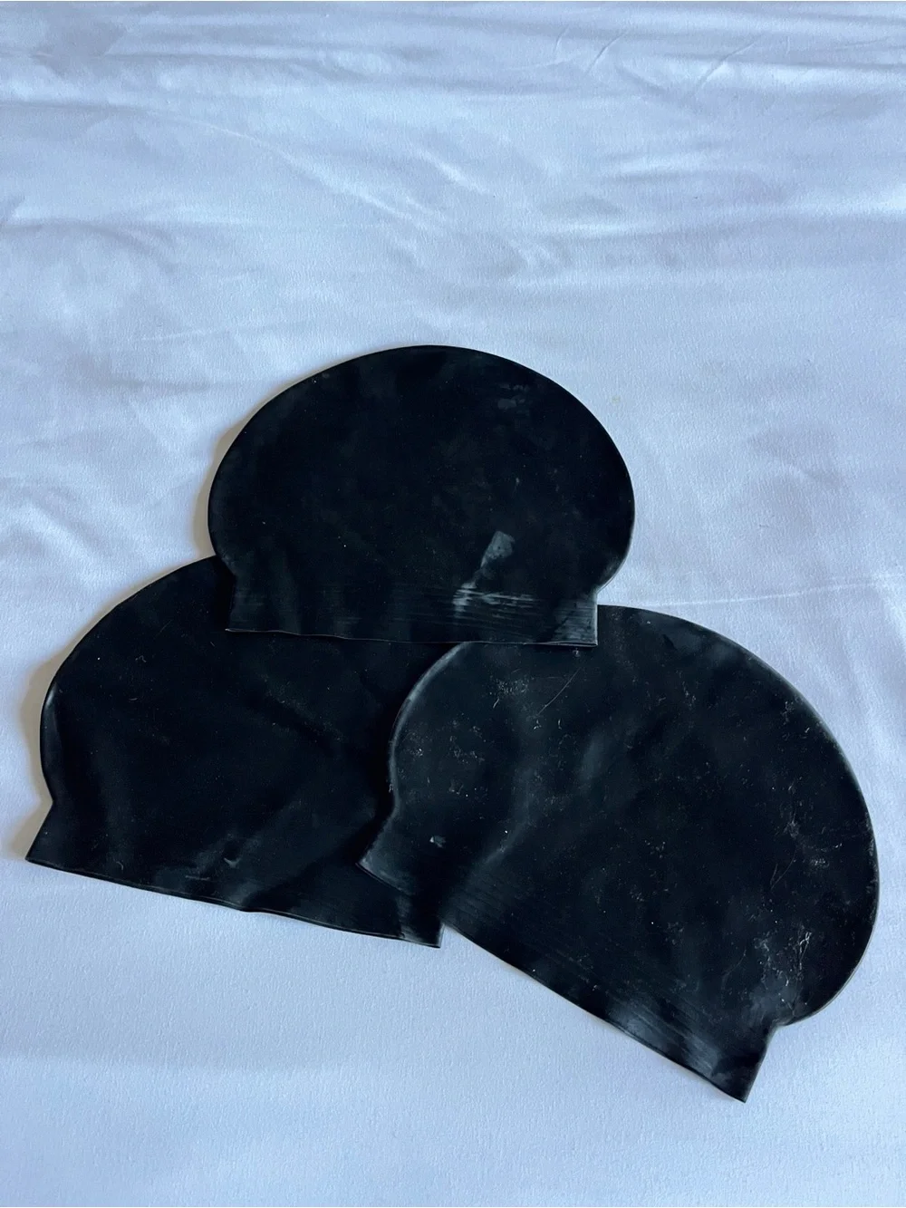 Black Latex Swim Cap Lot of 3 Stretch Waterproof Swim Cap